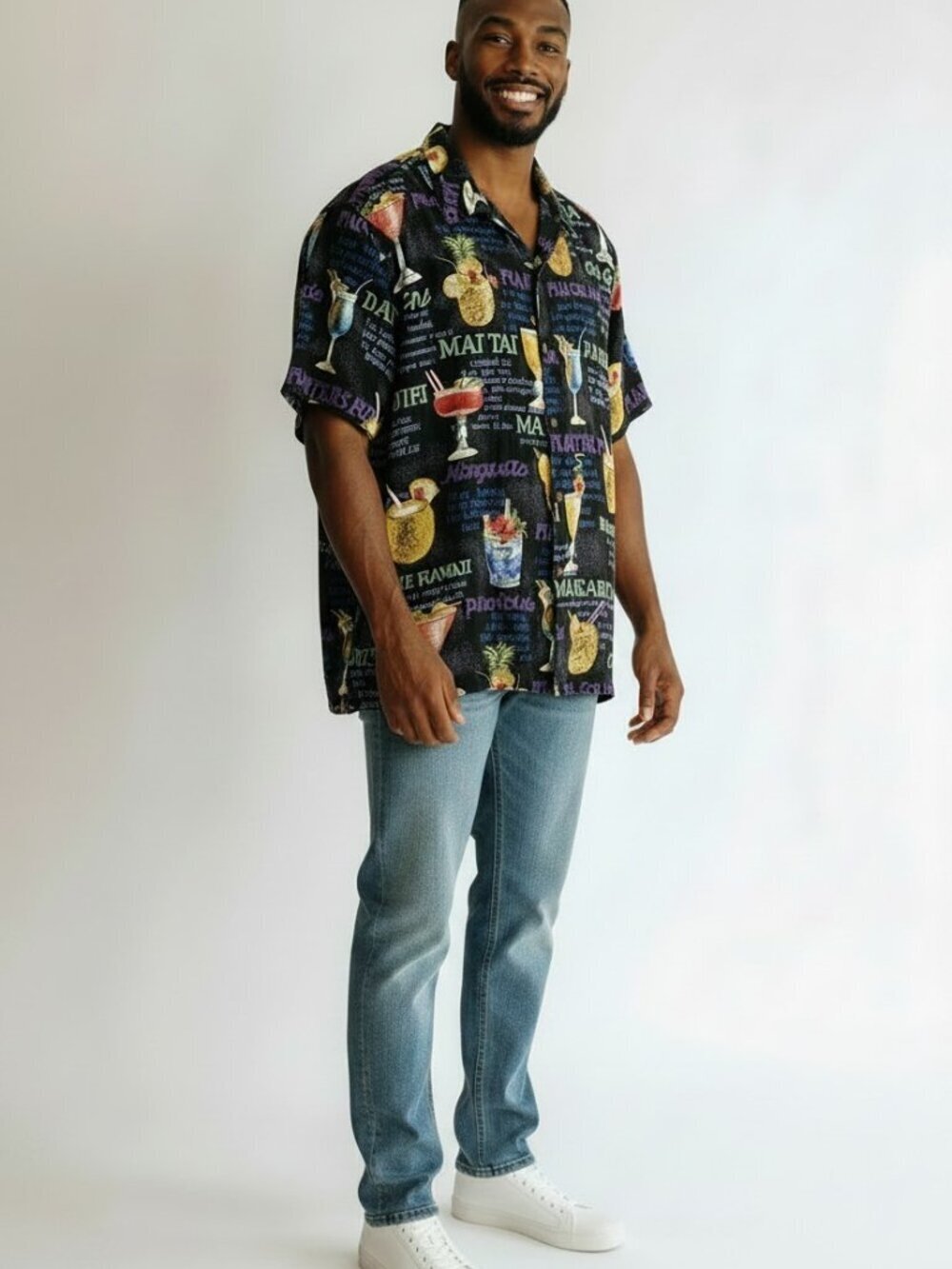 Vintage Mens XL Hawaiian Camp Button Up Shirt Cocktail Recipes Resort Vacation